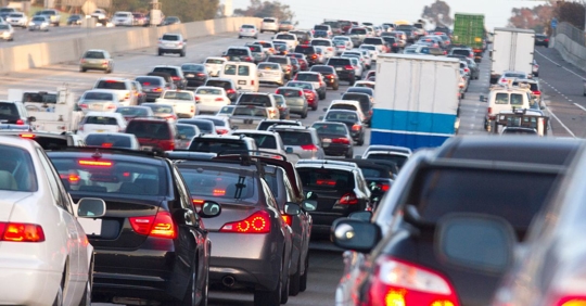 bumper to bumper traffic on a five-lane interstate