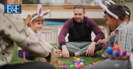kids and family on easter egg hunt